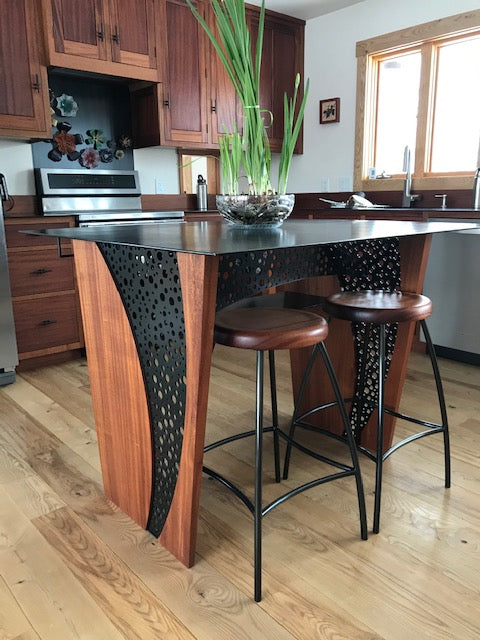 mahogany and steel kitchen island finished with Livos