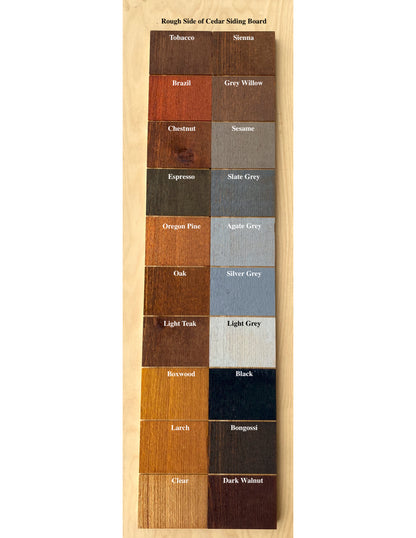 Livos Alis color chart on rough cedar